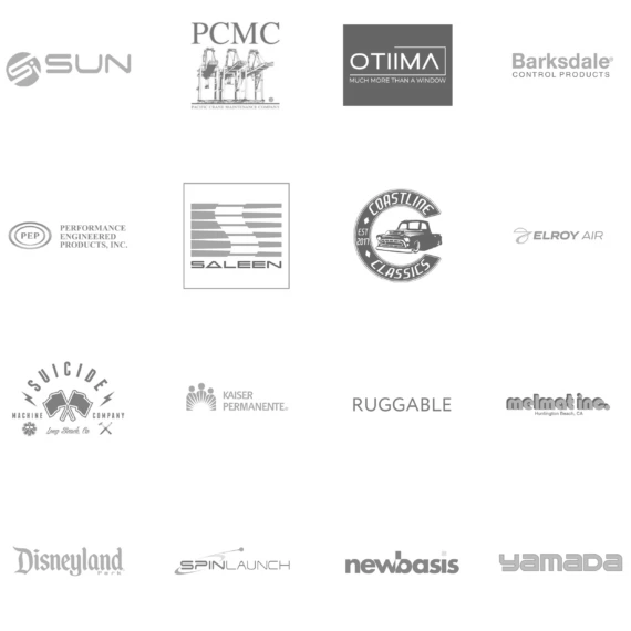 A grid of Prozix B2B partner logos including Disneyland, Saleen, Kaiser Permanente, SpinLaunch, Ruggable, and NewBasis LLC.